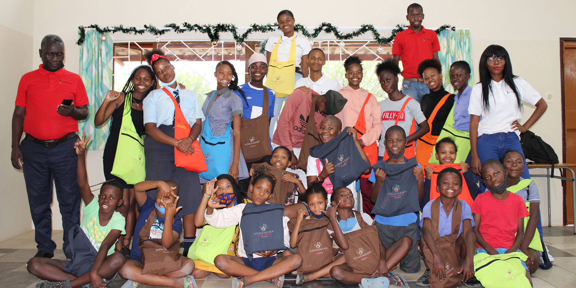 School children with donated bags, Namibia